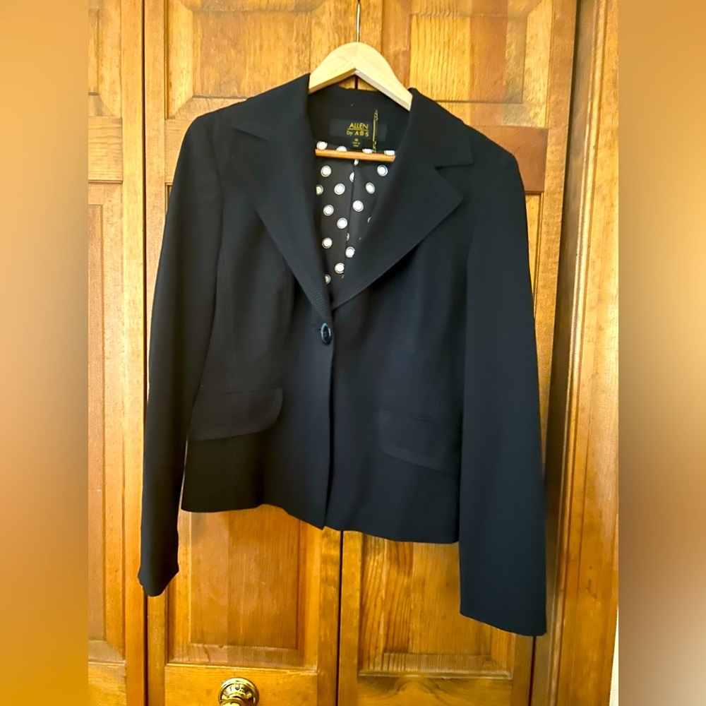 Allen by ABS Women’s Retro Mod Preppy Black Sz 10 Blazer W/ Polka Dotted Lining